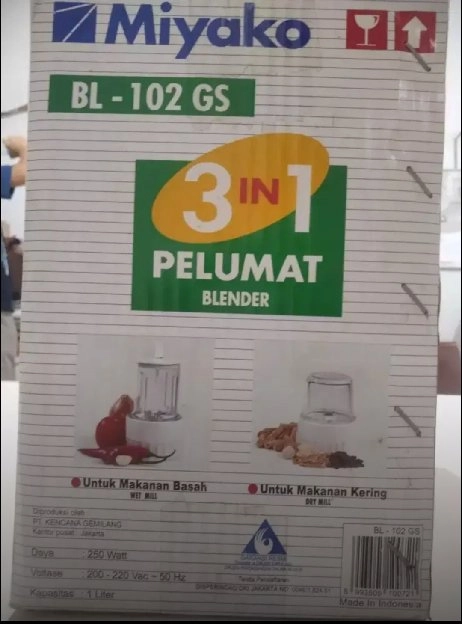 blender gelas/kaca BL-102 GS , 3 in 1 merk Miyako