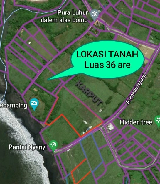 Dijual 39 are, Jl. Pantai Nyanyi FULL VIEW Beraban Kediri Tabanan