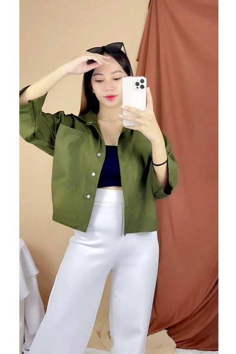 Kemeja Linen Crop Atasan Wanita