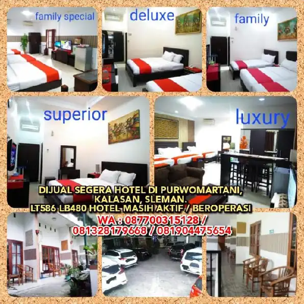 HOTEL DIJUAL : DIJUAL SEGERA HOTEL DI PURWOMARTANI, KALASAN, SLEMAN.LT586 LB480 HOTEL MASIH AKTIF