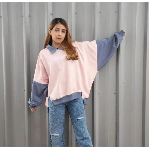 PROMO ❗❗Sweater Kerah Wanita Kombinasi Warna 