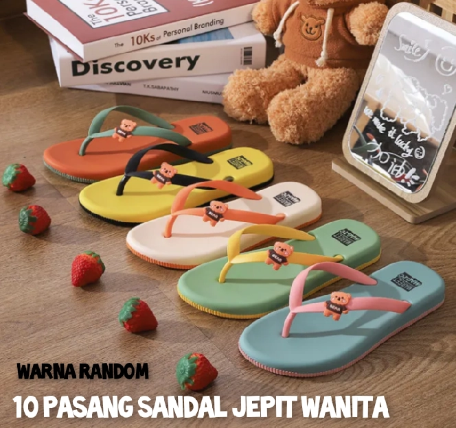 PROMO!!  10 PASANG SANDAL JEPIT WANITA WARNA CAMPUR UKURAN BISA REQUEST