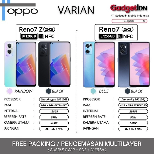 OPPO RENO7 5G & OPPO RENO7 Z 5G 8/256GB 8/128GB RENO 7 5G RENO 7 Z GARANSI RESMI OPPO