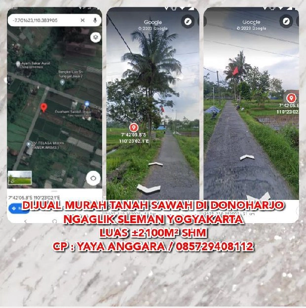 DIJUAL MURAH TANAH SAWAH DI DONOHARJO NGAGLIK SLEMAN YOGYAKARTA LUAS ±2100M² SHM. CP: 085729408112