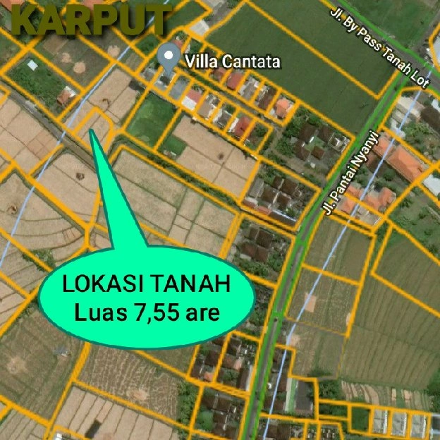 Dijual 7,55 are, Jl. Pantai Nyanyi Bypass Tanah LOT Beraban Kediri Tabanan