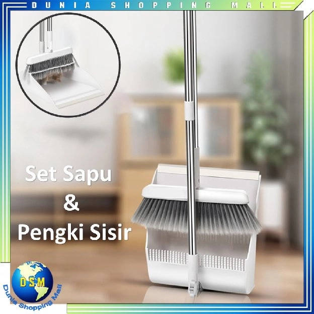 SET SAPU LIPAT & PENGKI SISIR MINIMALIS ALAT PEMBERSIH LANTAI SET BROOM DUSTPAN DEBU & KOTORAN