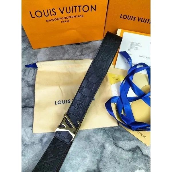 MEN BELT IKAT PINGGANG SABUK PRIA LOUIS VUITTON LV BLACK EMBOSS DAMIER