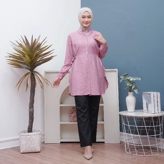 Gaia Tunik Polo Linen/tunik/atasan wanita/baju murah/tunik polo linen premium/tunik polo linen premi