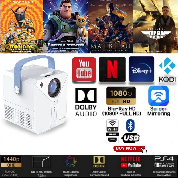 Android Proyector 4K HD Mirroring Proyector Built-in Speaker Netflix Youtube Smart projector Android