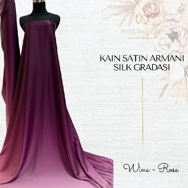 Bahan Kain Satin Silk Armani Gradasi Ombre 2 tone Warna Wine Rose