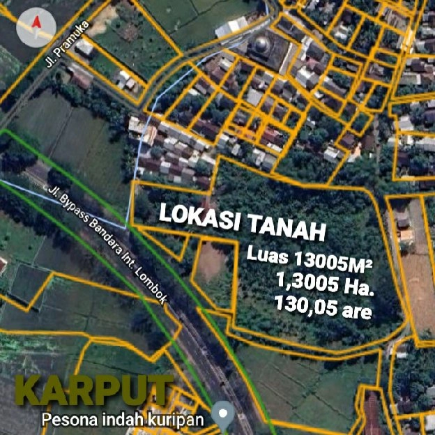 Tanah 1,3 Ha. Jl. Bypass Bandara Int. Lombok Kuripan Lombok Barat NTB