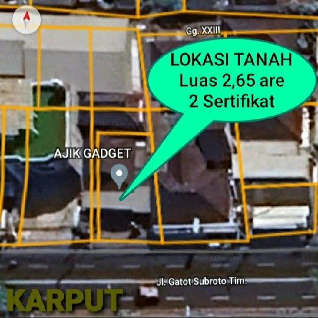 Dijual 2,65 are + FREE RUKO, Jl. Gatsu Timur Penatih Denpasar