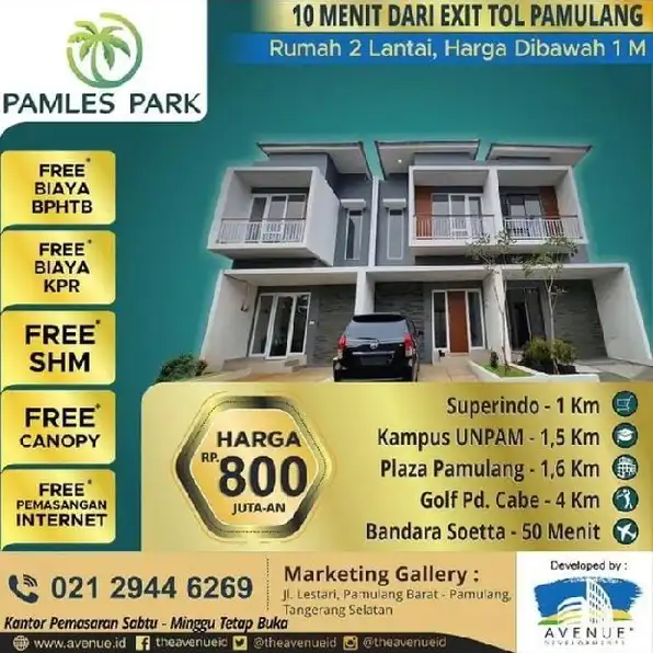 2 lantai dan gratis semua biaya di pamulang