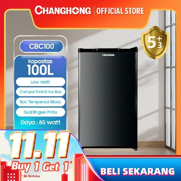 Changhong Kulkas 1 pintu (Refrigerator) Lemari Es Kapasitas 100 Liter – Black CBC 100 (Semi Auto-Def