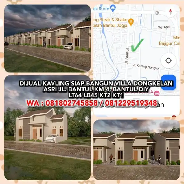 DIJUAL KAVLING SIAP BANGUN VILLA DONGKELAN ASRI JL. BANTUL KM 4, BANTUL DIY. LT64 LB45 KT2 KT1