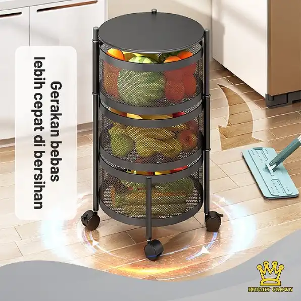 Rak Susun Besi Dapur Serbaguna Tingkat Model Bulat / Rak Troli Susun Putar / Rotary Multilayer Organ