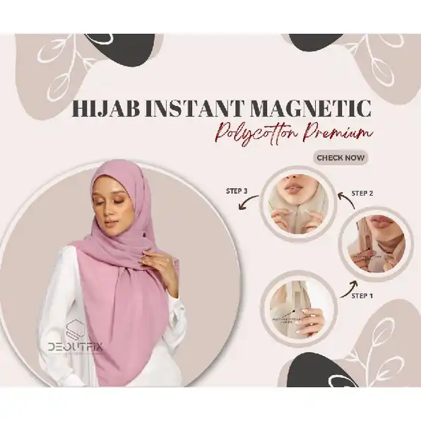 Hijab Magnetic Polycotton Premium Instant Kerudung Magnet segi empat instan Jilbab Magnetik