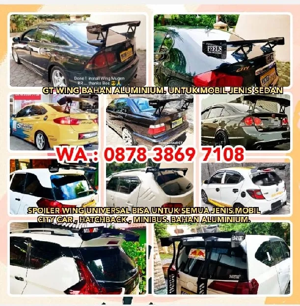 VARIASI MOBIL SPOILER WING UNIVERSAL UNTUK SEMUA JENIS MOBIL.GT WING UNTUK SEDAN. WA : 087838697108>