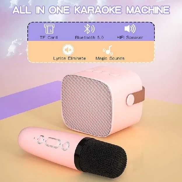 Mini Speaker Bluetooth 2Mic 1 Set Karaoke Speaker KTV Cute Wireless Lucu Portabel Luar Ruangan Speak