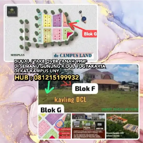 DIJUAL / TAKE OVER TANAH PEKARANGAN 99M² DI SEMANU GUNUNG KIDUL YOGYAKARTA. DEKAT KAMPUS UNY.