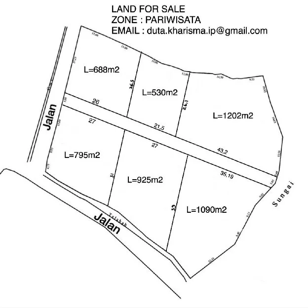 Dijual 5,3 are, 6,88 are, & 7,95 are, Jl. Dalem Penataran Pantai Lima Pererenan Mengwi