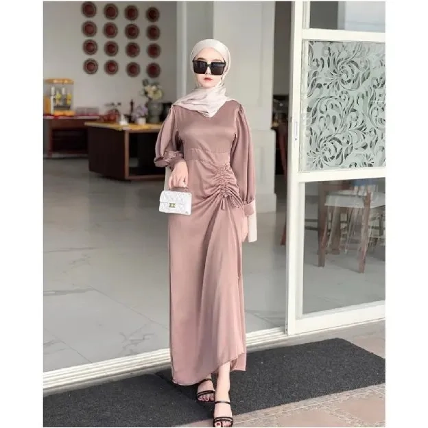 Dress Silk Kondangan Model Serut Matt Satin Terbaru