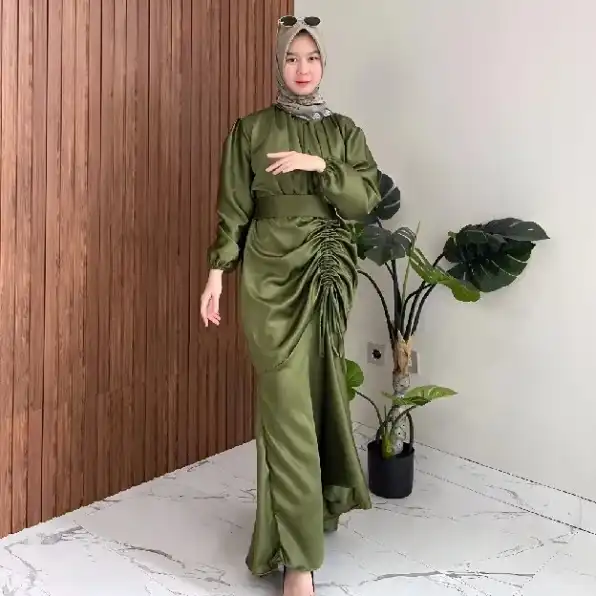 Dress Satin Silk Turkey Malay M,LXL / Baju Gamis Wanita Terbaru 2024 / Dress Kondangan / Dress Bride