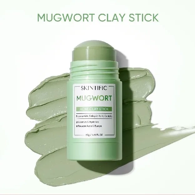 SKINTIFIC Mugwort Acne Clay Stick Masker Wajah Travel Friendly for Kulit Sensitif 40g