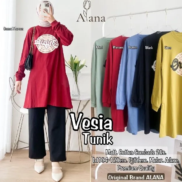 baju atasan wanita tunik vesia