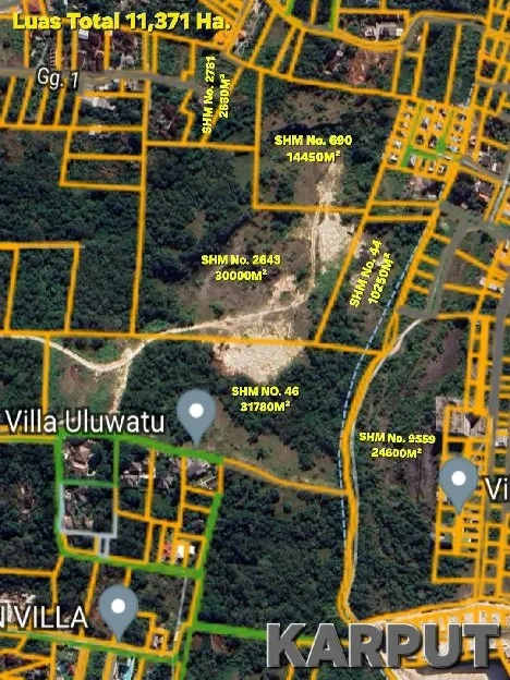 Dijual 11,371 Ha. Jl. Blimbing Sari Raya Uluwatu Pecatu Kuta Selatan