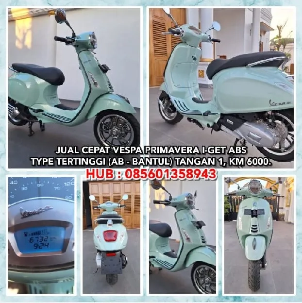 JUAL CEPAT VESPA PRIMAVERA I-GET ABS TYPE TERTINGGI (AB - BANTUL) TANGAN 1, KM 6000.H: 085601358943