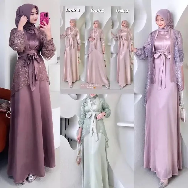 Fuji Dress Satu Set Inner Outer Kimono Gamis Muslim Wanita Pesta Kondangan Bridesmaid Wisuda Brokat 