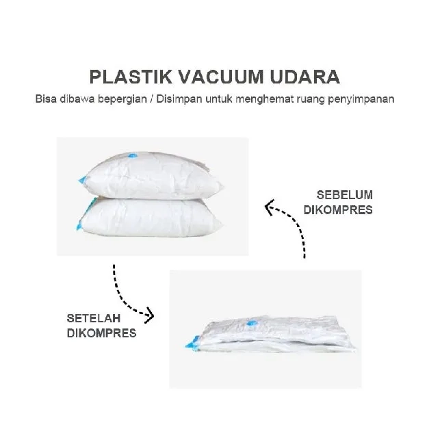 Plastik Vacuum Kantong Pakaian Travel Transparan Anti-air Dipakai Berulang