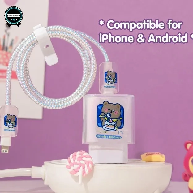 SET PAKET COVER PELINDUNG KEPALA & KABEL CHARGER SPIRAL / CABLE SET PROTECTOR - COMPATIBLE FOR IPHON