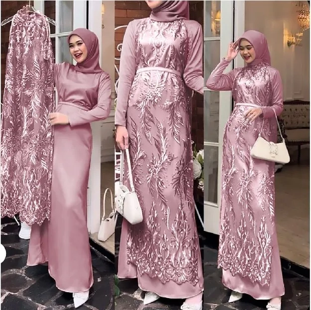 ec  Set Vabina 2in1 rosepink l atasan fashion baju muslim gamis brukat wanita