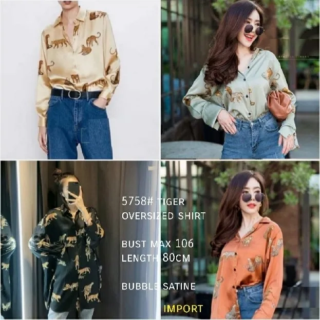 Ec 03^ 5758 TIGER oversize l atasan fashion baju kemeja import wanita