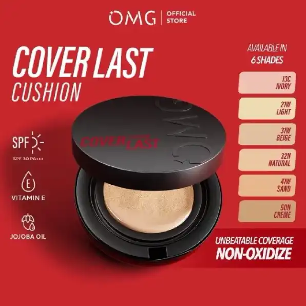 OMG Oh My Glam Coverlast Cushion 15g - Cushion Foundation Concealer Skin Tint Make Up High Coverage