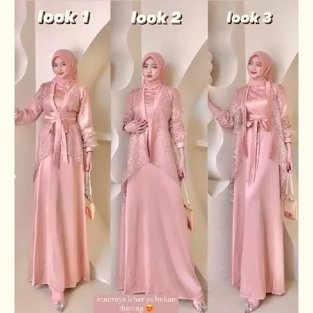 Fuji Dress Satu Set Inner Outer Kimono Gamis Muslim Wanita Pesta Kondangan Bridesmaid Wisuda Brokat 