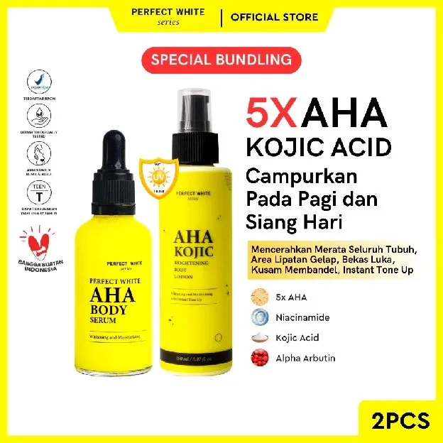 PERFECT WHITE AHA Body Serum 50ML + AHA Kojic Brightening Body Lotion EC