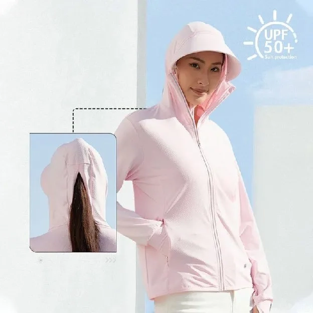 Jaket Hoodie Wanita Pelindung Sinar UV Premium Breathable Comfortable UPF50+ Olahraga Wanita Jaket