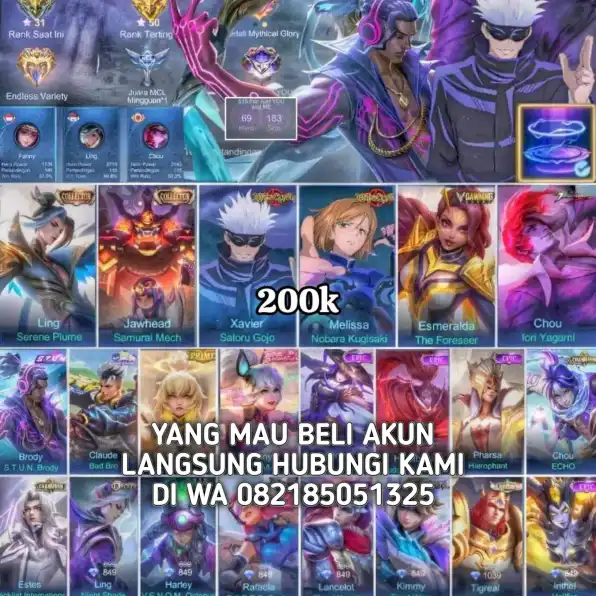 Jual akun Mobile legends Harga Murah amanah dan terpercaya Mau beli Langsung hubungi WA kami : 082185051325