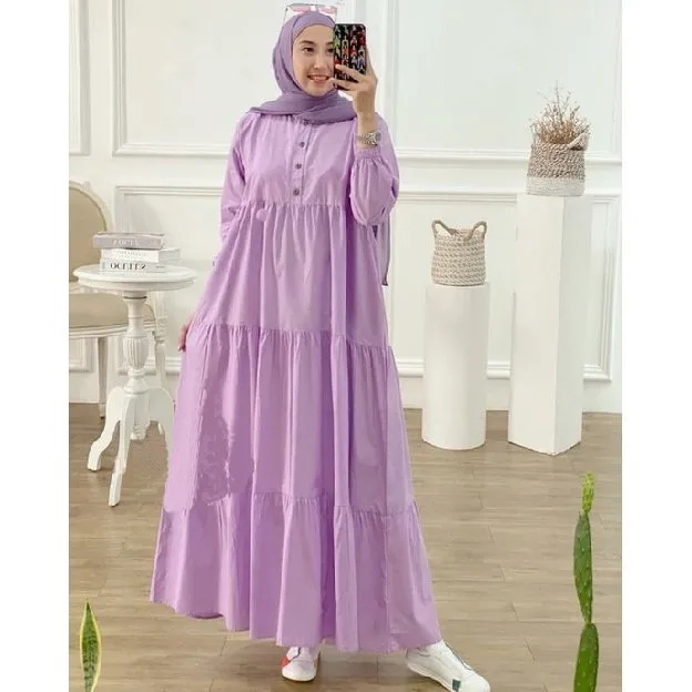 Gamis Terbaru Kekinian Midi Dress Rayon Polos Fashion Muslim Dewasa