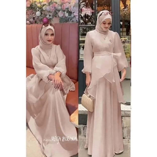 Lucsya Dress satu Set Inner Outer Include Bros Random  Gamis Muslim Wanita Pesta Kondangan Wisuda Br