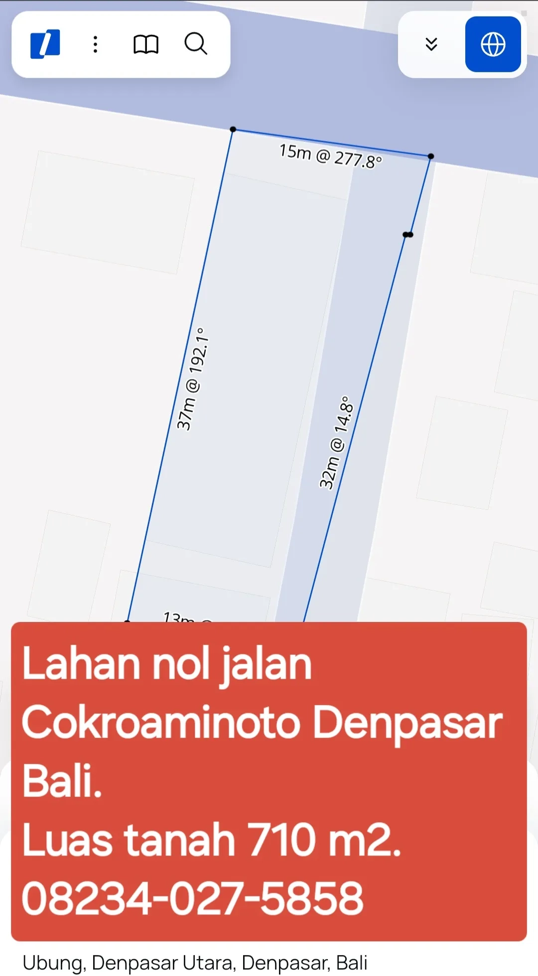 Dijual tanah bonus bangunan jl Cokroaminoto Ubung Denpasar Bali