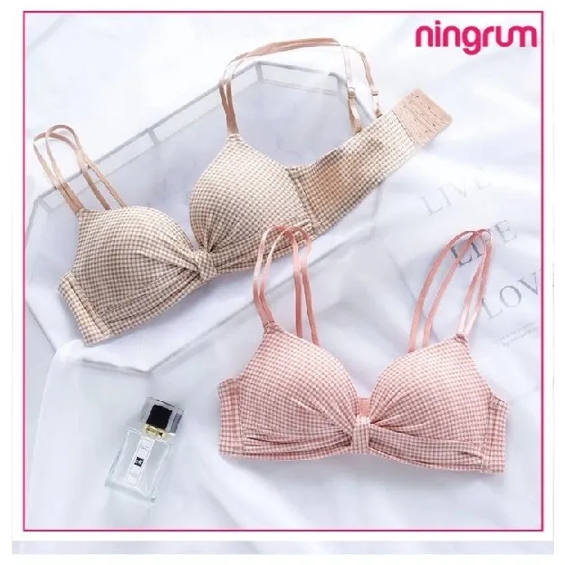 Bra Wanita Push Up Tanpa Kawat Motif Kotak Kotak Untuk Wanita Remaja Dan Dewasa