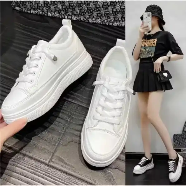 Sepatu Sneakers Olahraga Sport Kets Putih Hitam Wanita Sepatu Premium Quality Casual Bertali Terbaru