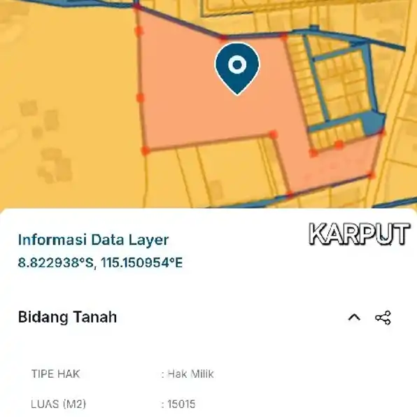 Dijual 1,5015 Ha. Jl. Pura Matsuka Raya Jimbaran Uluwatu Ungasan Kuta Selatan