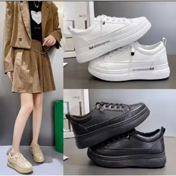 Sepatu Sneakers Olahraga Sport Kets Putih Hitam Wanita Sepatu Premium Quality Casual Bertali Terbaru