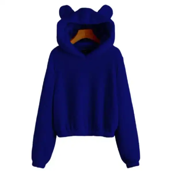 Sweater Hoodie Crope V Bear Sherpa Bulu Domba