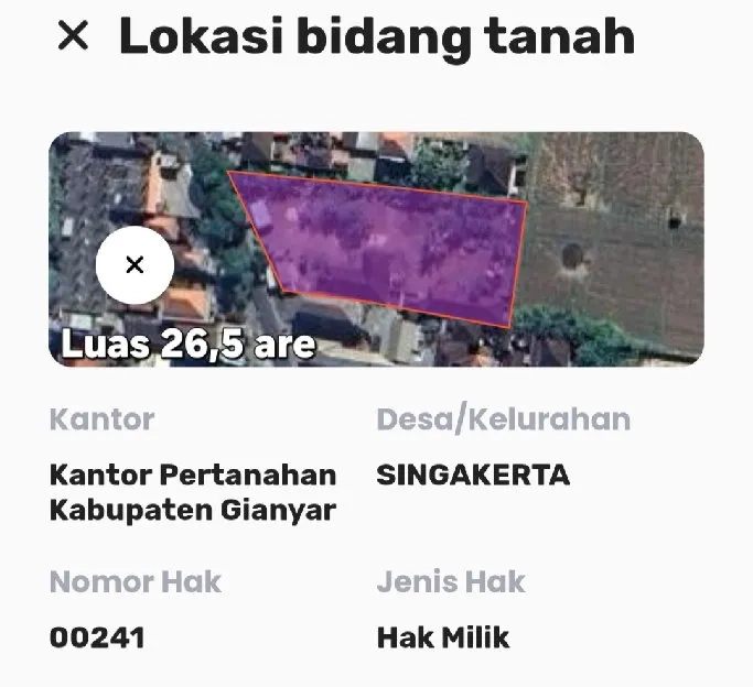 Dikontrakan 26,5 are, Jl. Raya TEBONGKANG Singakerta Ubud Gianyar